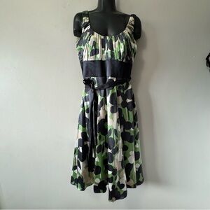 Monsoon Black Green Scoop Neck Midi Dress Silk